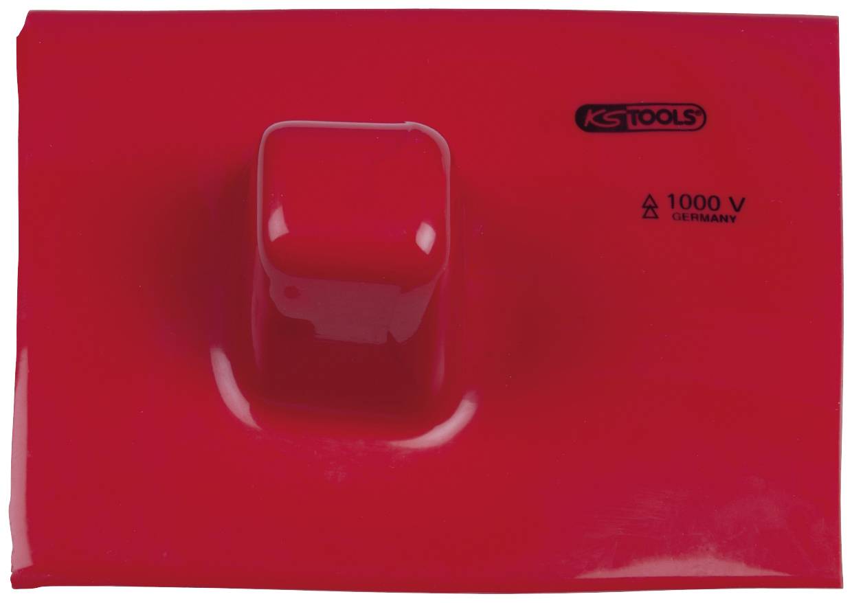 Red plastic tool handle with 'KS Tools' logo, electrically insulated up to 1000 V, manufactured in Germany.