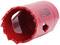 Red hole saw with sharp teeth, suitable for drilling through wood or metal.