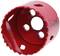 Red hole saw attachment with serrated edges, suitable for drilling in wood or metal.