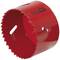 Metal hole saw attachment in red with serrated edges and KStools logo, used for drilling large holes in various materials.