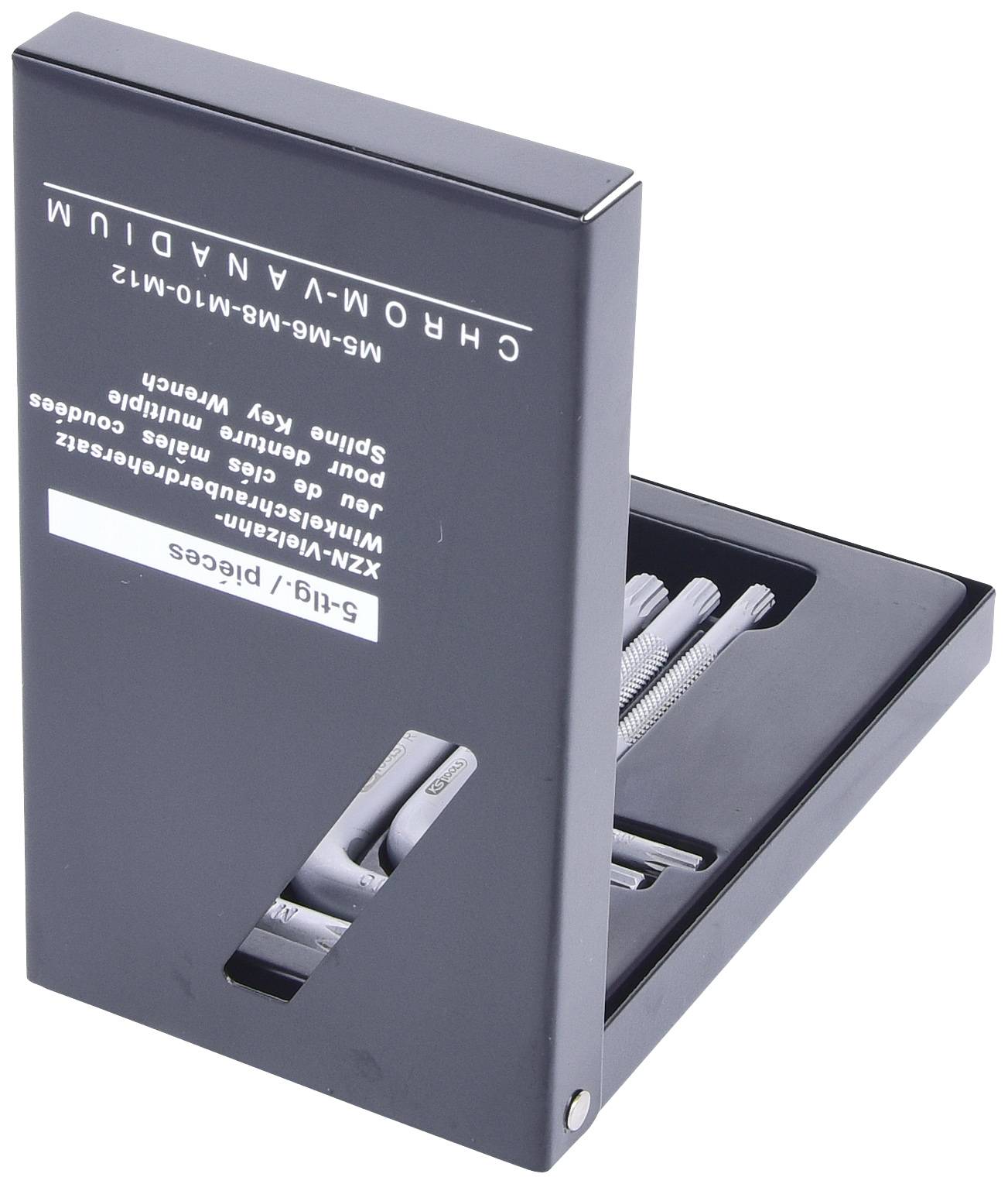 Black Spanner Set with 'CHRO-MA-VADIUM' Logo. Set includes various key sizes, compactly arranged in a case.