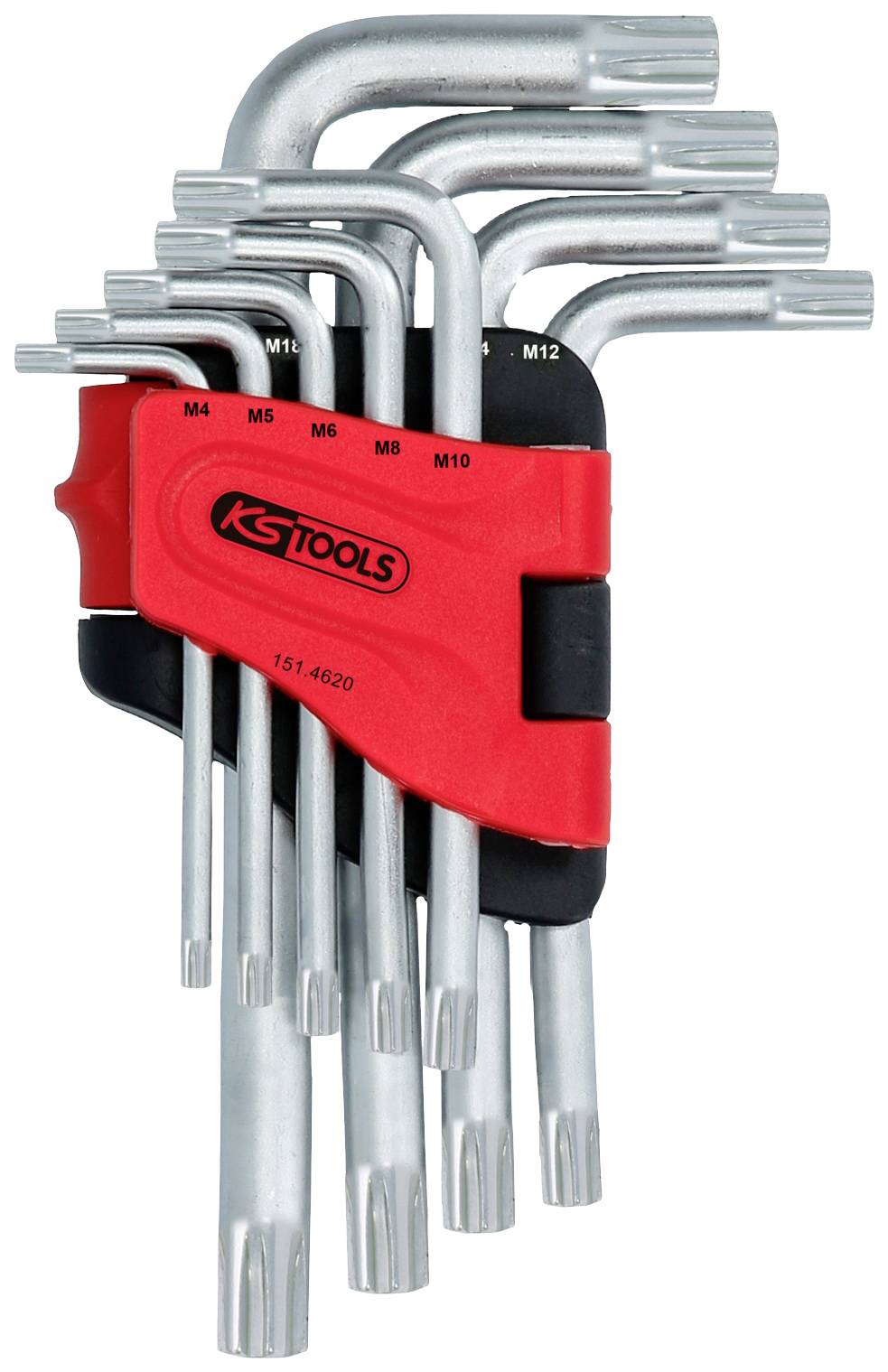 'Set of Torx Allen keys by KS Tools, sizes M4 to M12, in a red holder.'