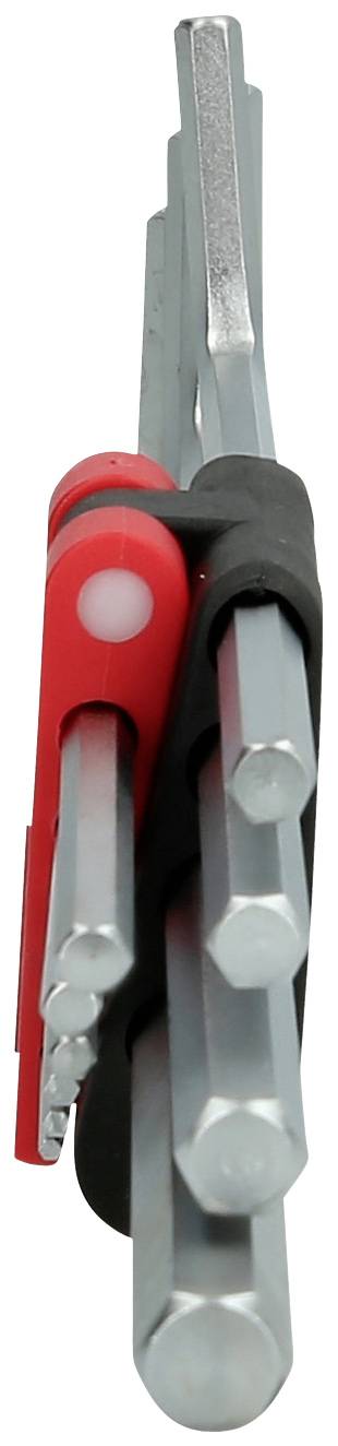 Folding Allen key set with multiple sizes, compact when folded, with red handle.