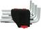 A set of hexagonal Allen keys with black and red holders, arranged in various sizes and suitable for mechanical work.