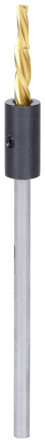 A metal drill bit with a golden drill head and silver shaft, suitable for drilling precise holes in various materials.