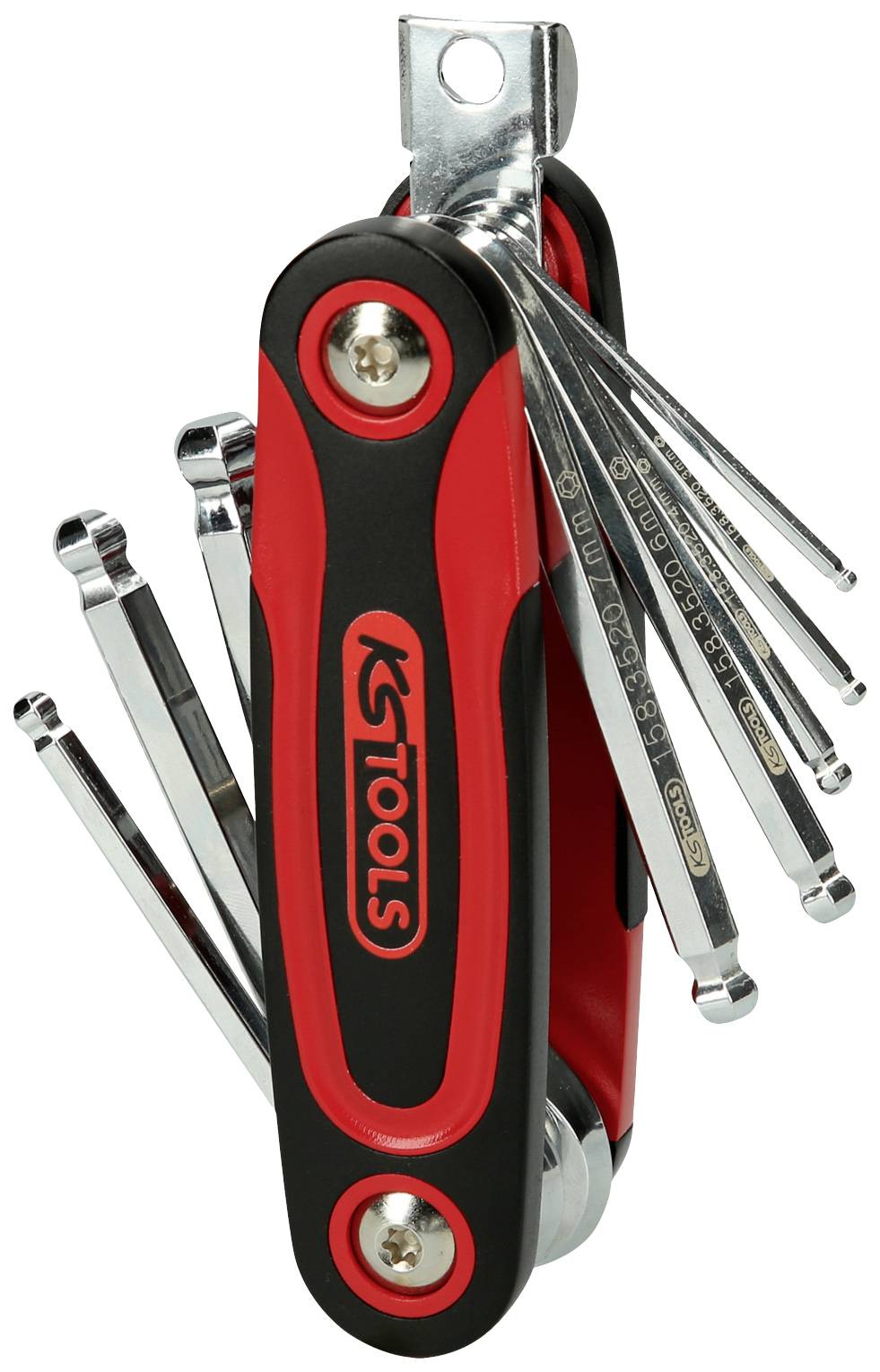 A folding multi-hex key tool with various internal hexagon sizes, suitable for repairs and assembly work.