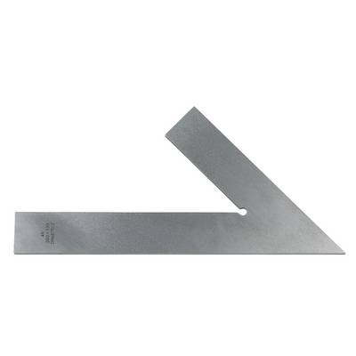 A silver-coloured metal set square in an L-shape, used for precise measurement of right angles.