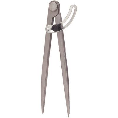 A metal compass for drawing circles or measuring distances.