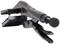 Black, sturdy G-clamp with adjustable handle and ribbed jaw for secure clamping of workpieces.