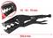 Adjustable gripping pliers with adaptable jaws for 15, 16 and 18 mm pipe sizes, black in colour, total length 255 mm.