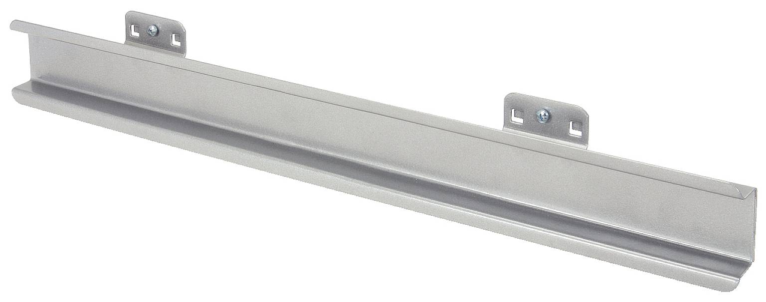 Metal rail with two mounting brackets and screws, suitable for wall mounting.