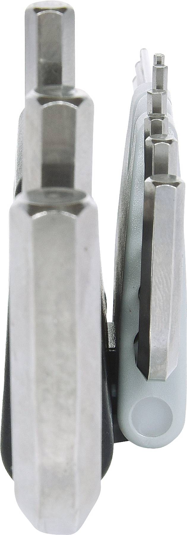 A set of Allen keys in various sizes, fanned out from a black holder.