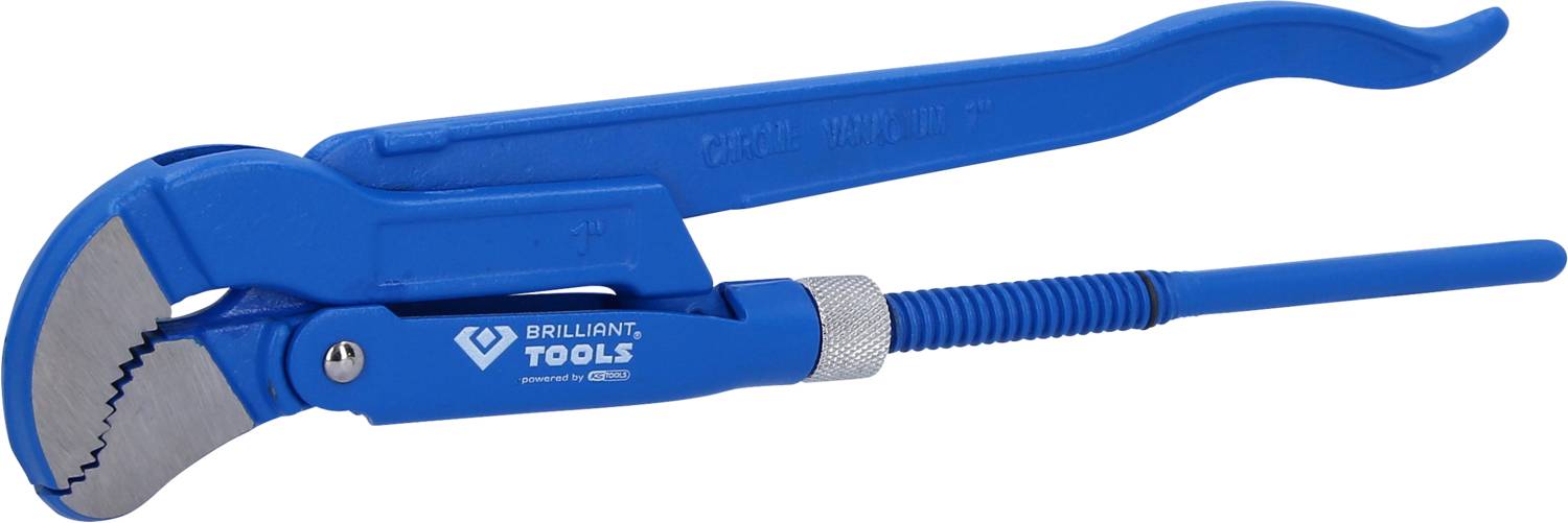 Blue water pump pliers with serrated gripping jaws, ergonomically shaped handle and adjustment screw. Marked with 'Brilliant Tools'.
