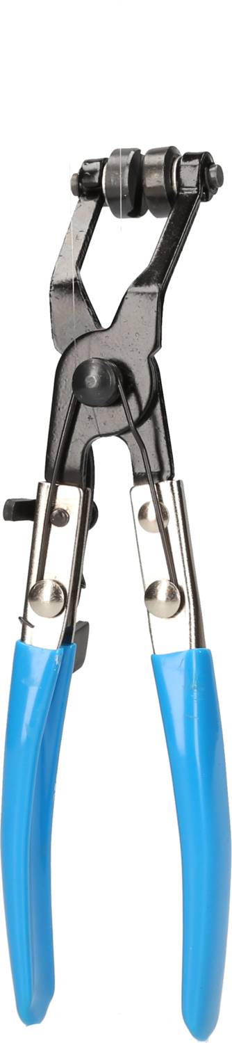 A pair of pliers with a blue handle, suitable for crimping or locking work, against a white background.