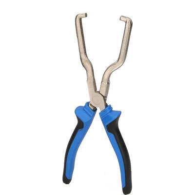 A pair of pliers with blue-black handles; used for gripping or cutting objects.
