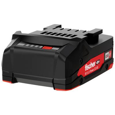 Black Fischer 18V lithium-ion battery pack labeled 'Li-Ion Power 2.0 Ah' with red side branding<br>