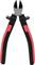 A side cutter with red and black handles in close-up. Ideal for cutting wires and cables.
