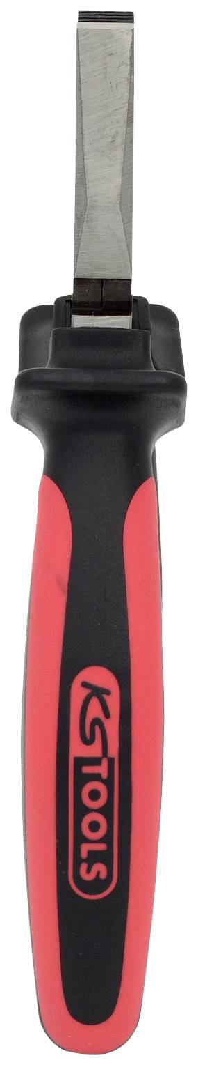 A screwdriver with a red and black handle, with a metal blade. Marking on the handle: 'KS Tools'.