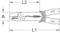 Schematic drawing of a pair of pliers with dimensional specifications A, L1, L2. Pliers have a corrugated handle and a gear mechanism. Marked with 'KS Tools'.