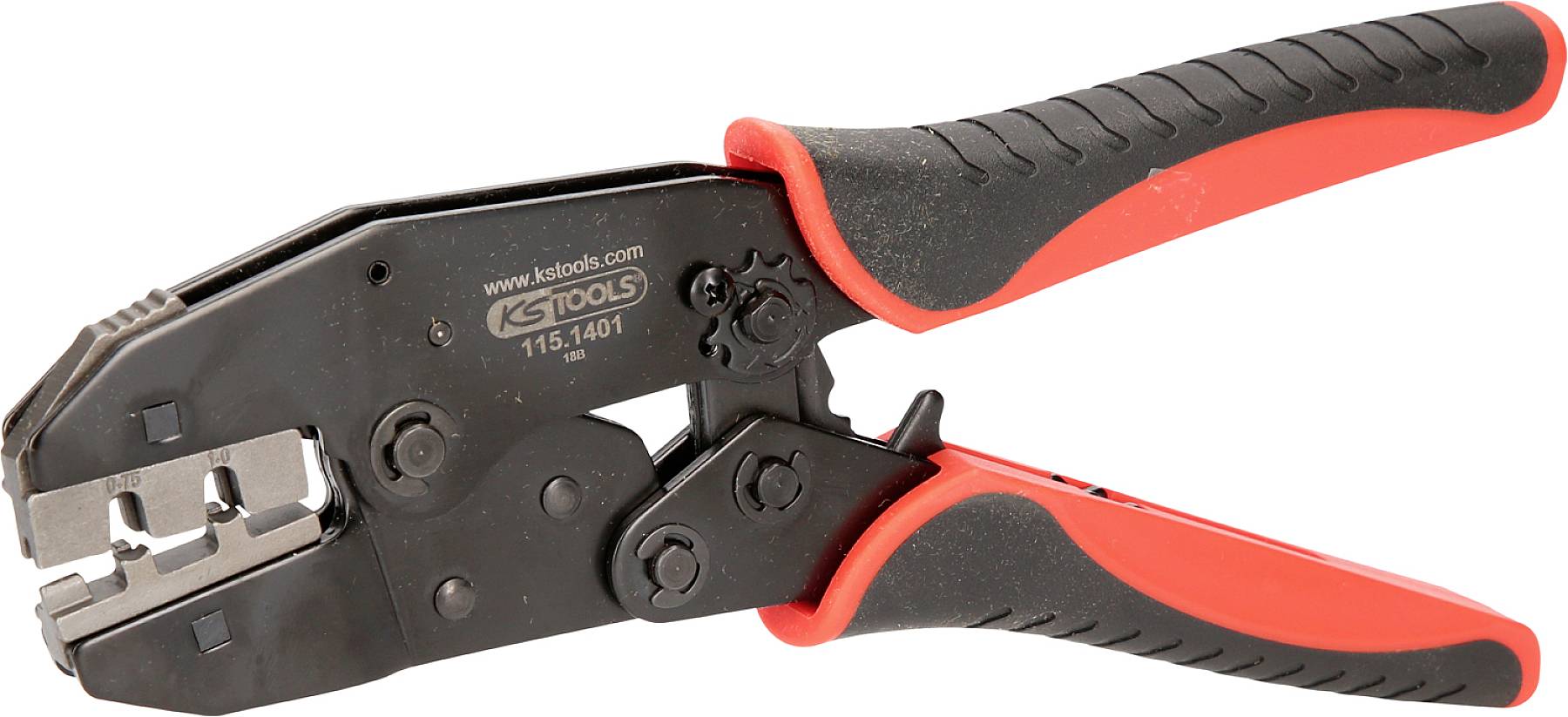 Electrical cable end ferrule pliers with black and red handles, used for crimping cable ends to create secure electrical connections.