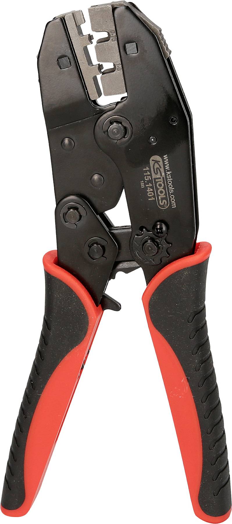 'Crimping pliers with red and black handles, suitable for pressing cable connections.'
