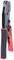 Black and red crimping pliers with a ribbed handle in the foreground.