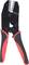 A black wire stripping pliers with red handles, used for removing insulation from cables.