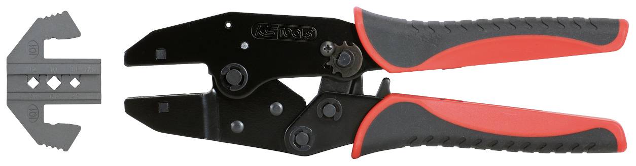 A black cable cutter with red handles is shown next to a grey wire stripping blade. Ideal for stripping cables.