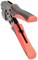 Crimping pliers with black and red handles, suitable for electrical cable crimping work. Key feature: ergonomically shaped handles.