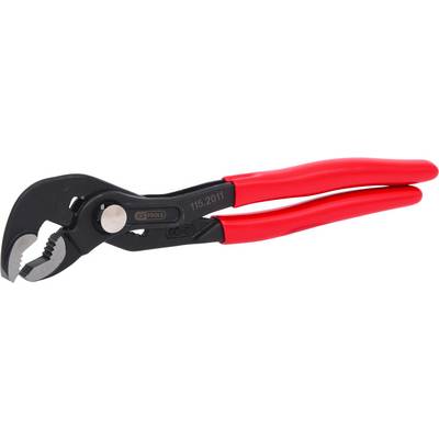A black water pump pliers with red handles. They are commonly used for gripping and holding pipes or other objects.