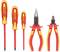 A set of three screwdrivers and two pliers with yellow and red handles, suitable for electrical work.