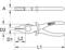 Drawing of a combination pliers by 'KS Tools' with detailed dimensional specifications: length L1, distance L2, diameter D1 and D2 of a bolt.