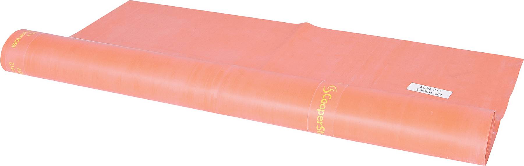 Role of an orange-coloured building material roll with the inscription 'CooperStandard', used for sealing purposes.