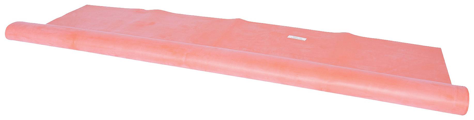 A rolled-up red exercise mat is lying on the floor.