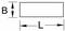 Rectangle with dimensions length 'L' and width 'B', arrows indicating the dimensions.