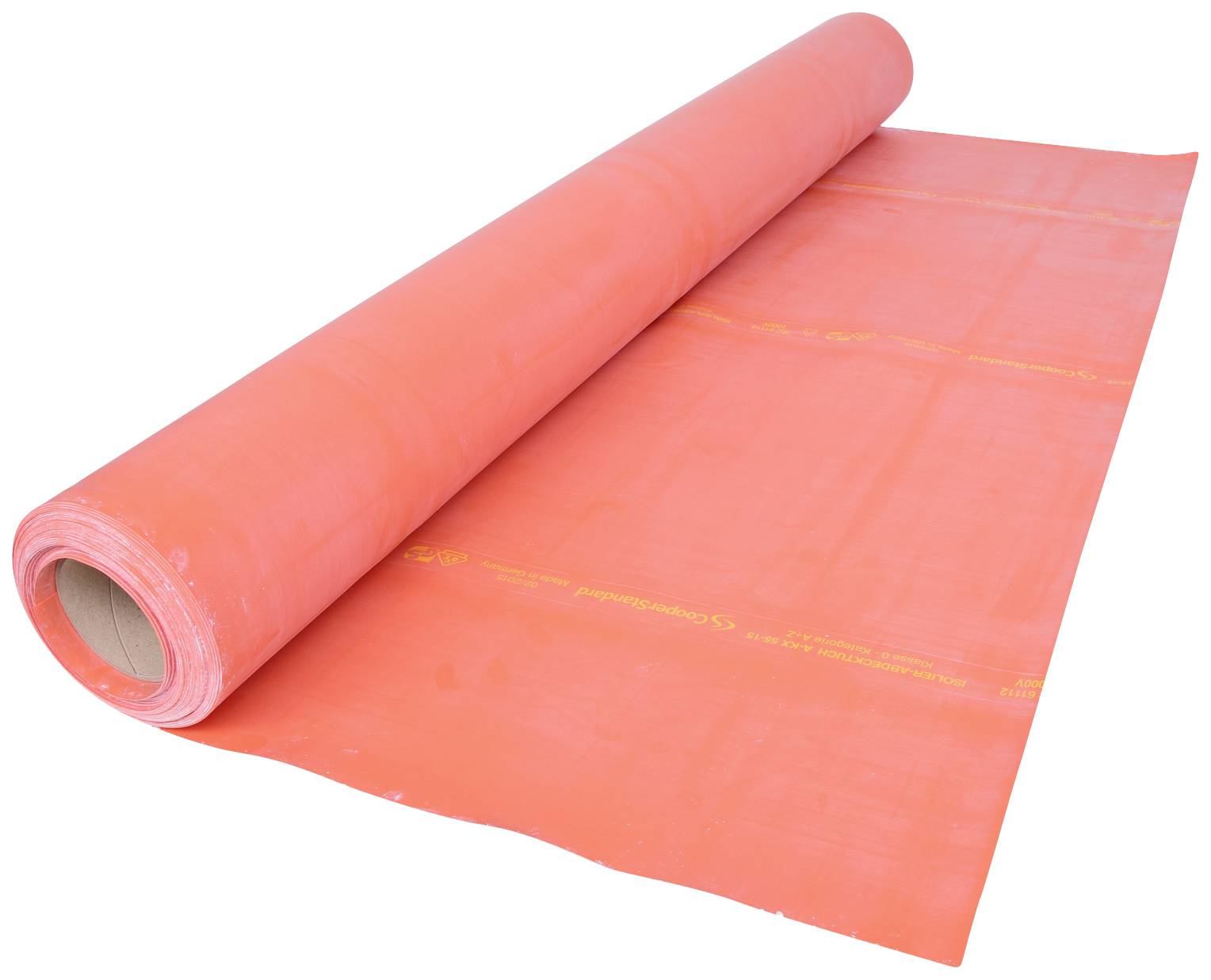 A rolled-out, red PVC membrane on a floor, commonly used for waterproofing in construction projects.