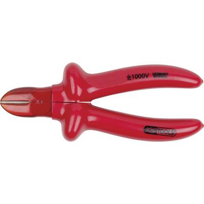 Red insulated side-cutting pliers with labelling '1000V GERMANY' and 'KS TOOLS'; suitable for work on electrical cables.