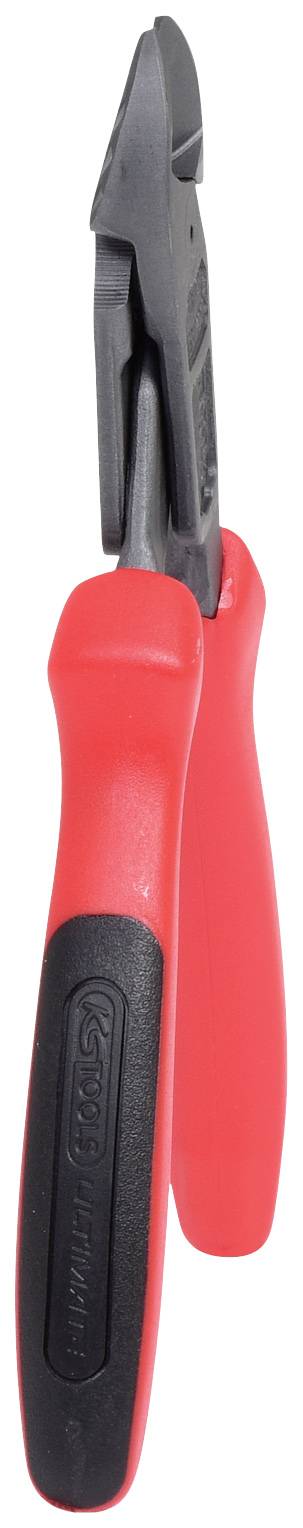 Side cutters with red and black handle, showing sharp blades for precise cutting of wires or cables.