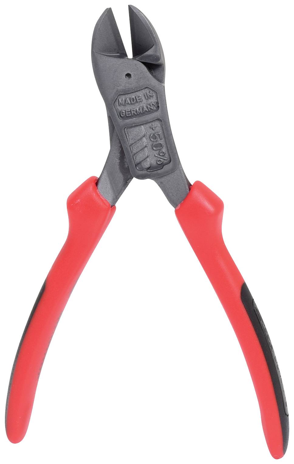 A red wire cutting pliers with black accents, specifically designed for precise cutting of wire and cables.
