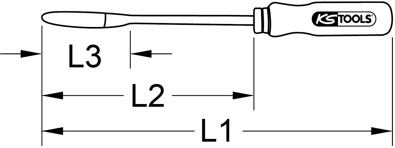 Figure of a screwdriver with labels L1, L2, and L3, measuring different lengths of the tool.