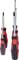 Six screwdrivers with red and black handles, in various sizes, are lined up side by side.