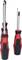 Six screwdrivers with red and black handles in various sizes are standing upright.