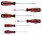 Five screwdrivers in various sizes: 6.5 mm, PH1, 5.5 mm, PH2, 4 mm and 3 mm, all with black and red handles.