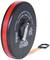 Black and red 30-metre measuring tape with a hand crank and extended fibreglass-coloured tape.