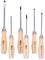 Six screwdrivers with wooden handles, each with different blade shapes and sizes, stand against a light background.
