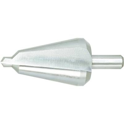 Silver-coloured countersink with a smooth, glossy surface. Tool for creating tapered holes in metal or wood.