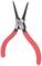 A red pointed pliers with black, thin grippers and a metal joint, used for precise craft work or repairs.