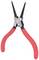 Pictured is a red pointed pliers with black tips, suitable for precisely gripping or cutting small objects.