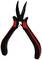 Black and red pliers with ergonomic handles, slightly open. Suitable for precise work in crafts or electronics.