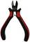Side cutters with black and red handles, on a white background. Tool is suitable for cutting wires and cables.